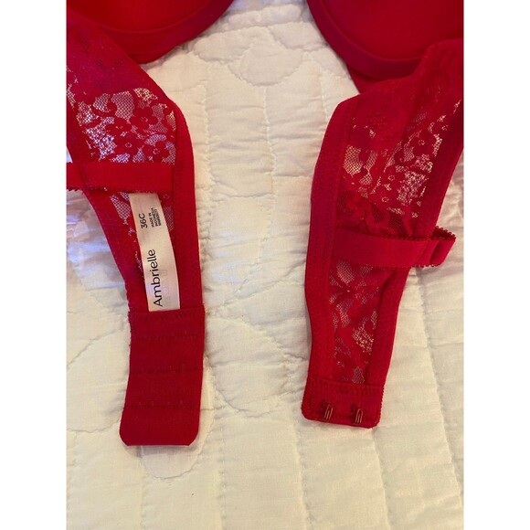 Ambrielle Bra Size 36C Scarlet Red Underwire Lacy Sexy Lingerie Negligee Bra - Picture 10 of 10